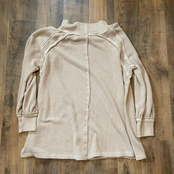 Free People Beige Textured Knit Balloon Sleeve Sweater Size Large - Picture 7 of 9